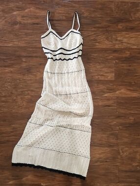 Olive & Oak White Crochet Maxi Dress with Black Trim